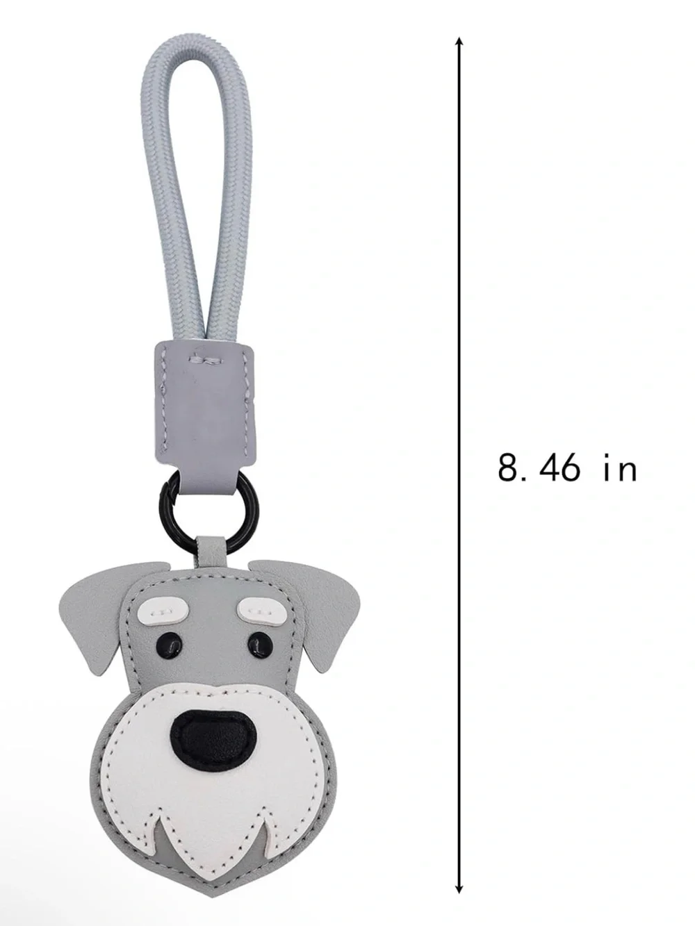 YDIAN-LIFE Gray & White Schnauzer Face Keychain / Bag Charm in PU Leather - NEW